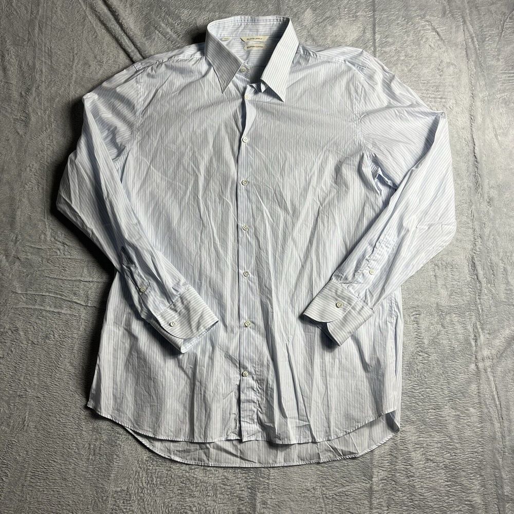 SuitSupply Men's 43 / 17 Button up Dress Shirt White Striped Egyptian Cotton